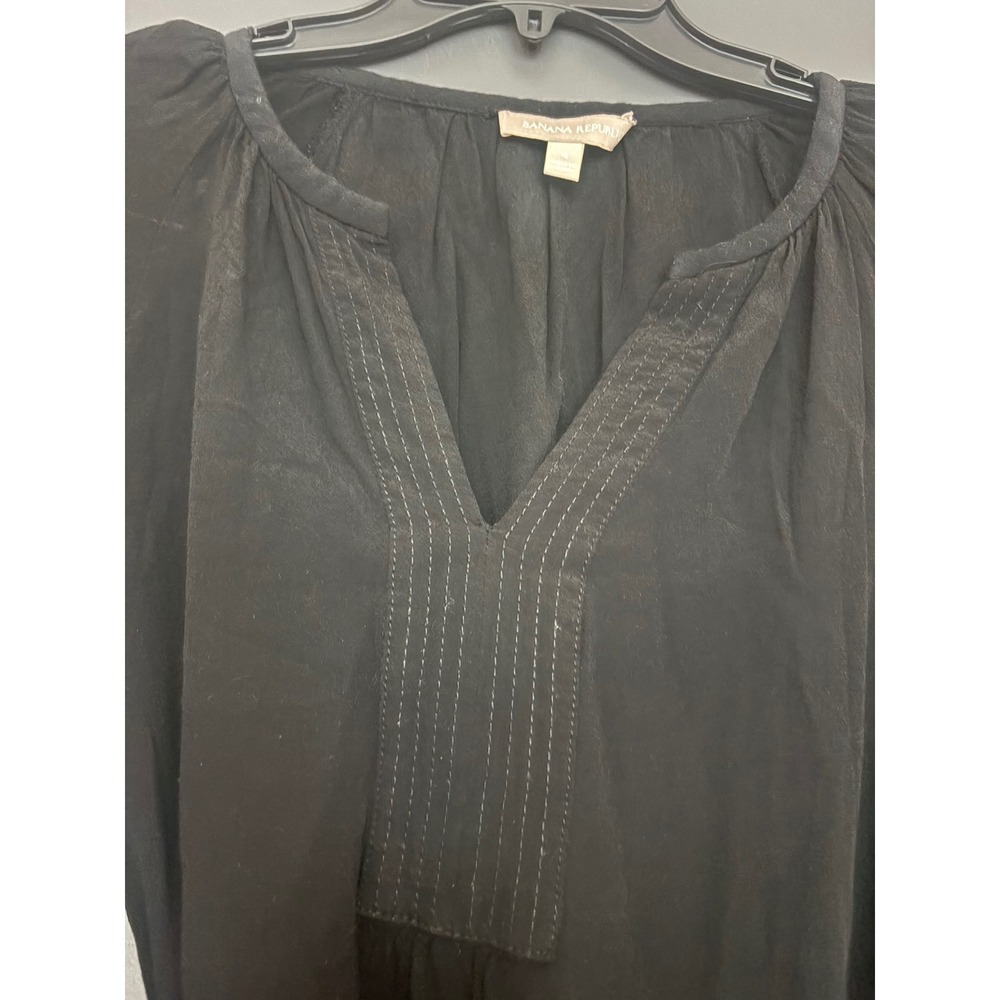 Banana Republic Womens Black Long Sleeve V-Neck Belted Mini Dress Size 4 Pockets - Picture 2 of 6